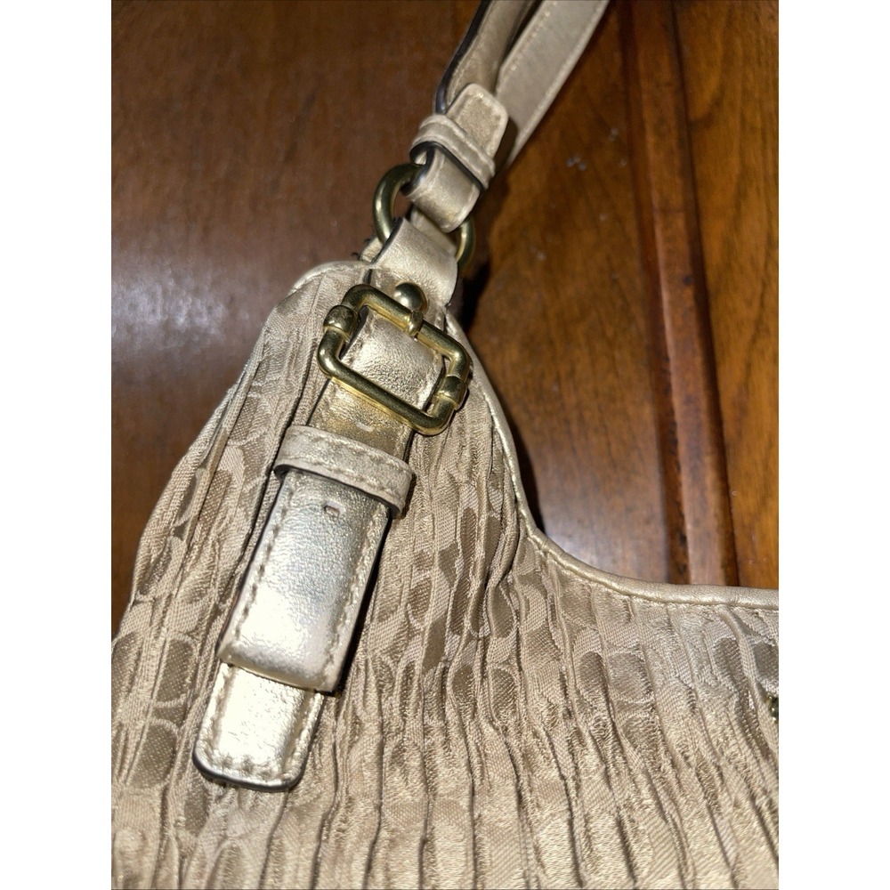 Coach Ruched Metallic Madison Maggie Silver Signature Pleated Hobo Bag 18886 - Picture 3 of 16
